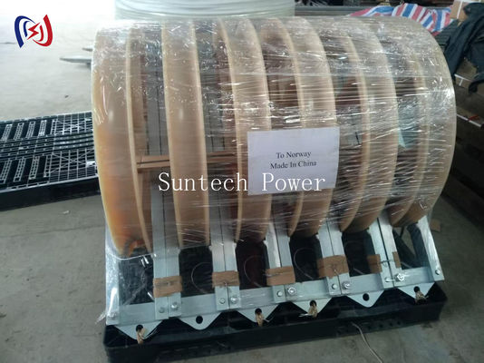 Blocco di tesatura conduttori con dimensioni esterne 760x120x480mm, carico nominale 50-150KN e raggio di curvatura R570 per tesatura ad alta tensione