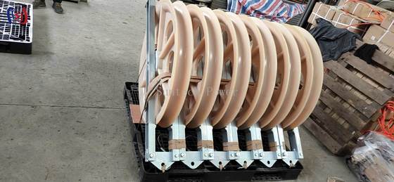 Blocco di tesatura conduttori con dimensioni esterne 760x120x480mm, carico nominale 50-150KN e raggio di curvatura R570 per tesatura ad alta tensione