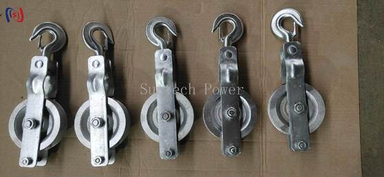 Carrucola professionale a singola puleggia per posa cavi con carico nominale 5-20KN e puleggia in alluminio per posa di conduttori aerei leggeri